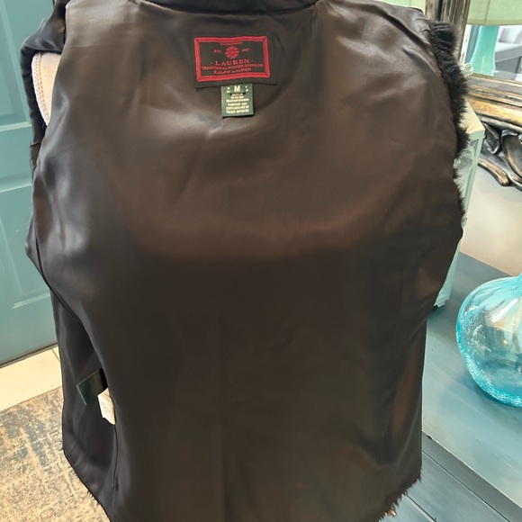 Lauren Ralph Lauren Black Faux Fur Vest Front Zipper Pockets Lined Med - Picture 13 of 16